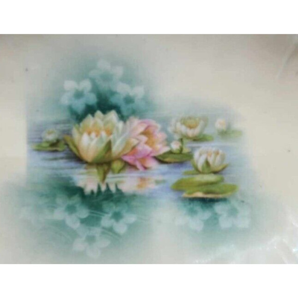 Antique 1890s RS Prussia Gold Trimmed Reflecting Water Lilies 9.5" Celery Dish - Picture 7 of 10